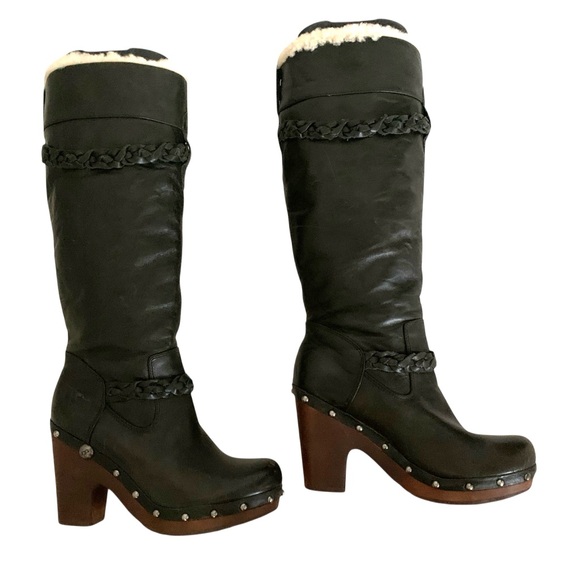 UGG SAVANNA Braided Leather w/ Sherpa Shearling Sheepskin Knee High Boots • 7 - Picture 2 of 16
